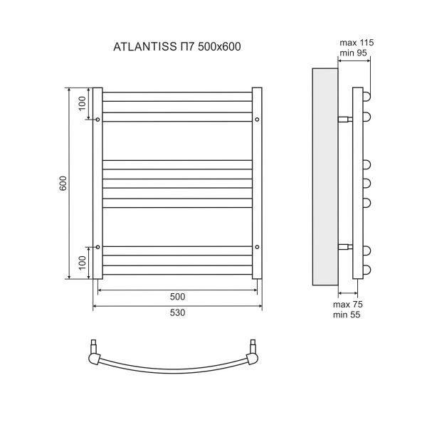 Полотенцесушитель Lemark Atlantiss П7 50x60 водяной, цвет черный