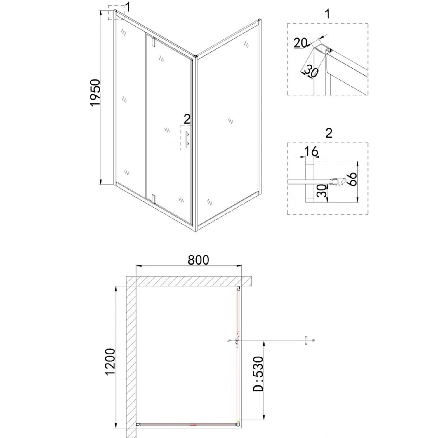 Душевой уголок Niagara Nova NG-0220-08 Black 120х80, стекло прозрачное с рисунком, профиль черный