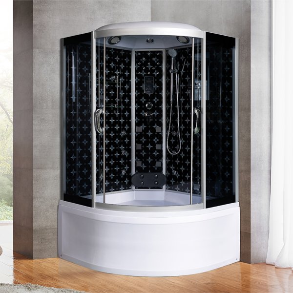 Душевая кабина River Temza 135/135/55 ТН 135x135, стекло тонированное, профиль хром матовый, с крышей, с гидромассажем
