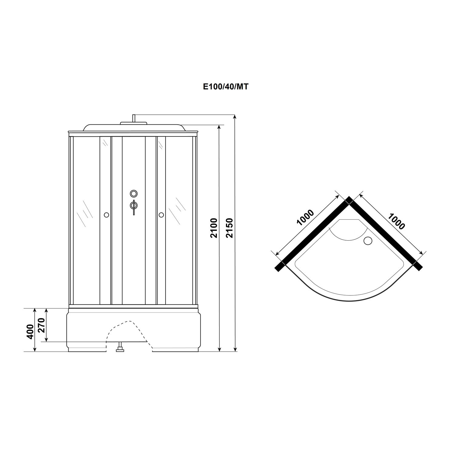 Душевая кабина Niagara Eco E100/40/MT 100х100, стекло матовое, профиль хром матовый, с крышей - фото 1