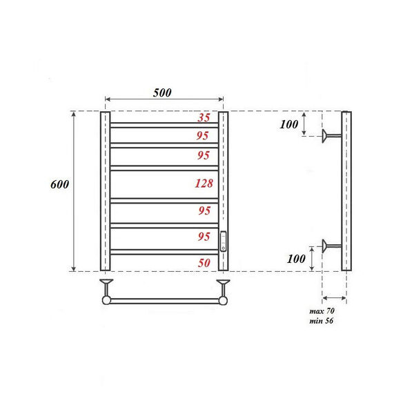 Полотенцесушитель Point П6 50x60 электрический, правый, цвет черный - фото 1