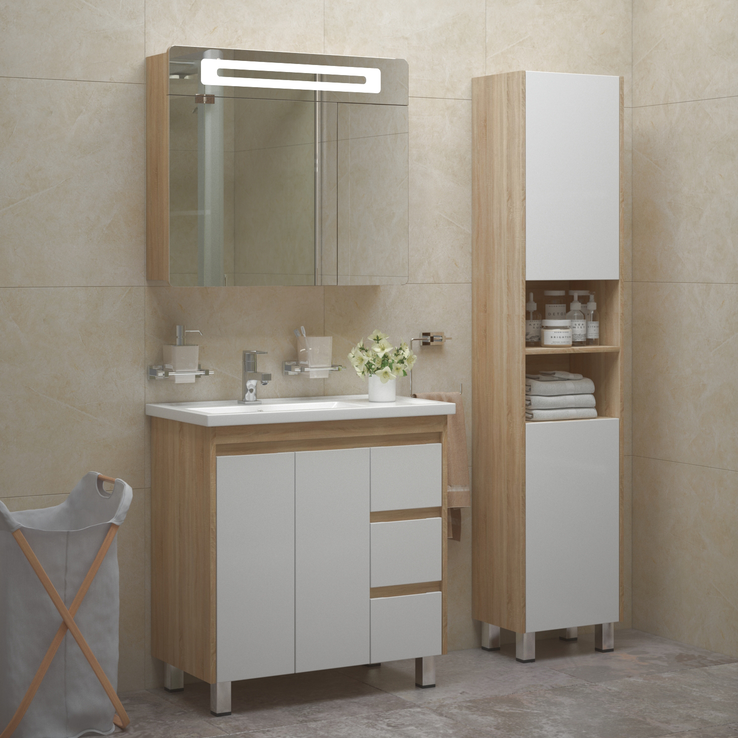 Мебель для ванной Corozo Остин 80, цвет дуб сонома - фото 1