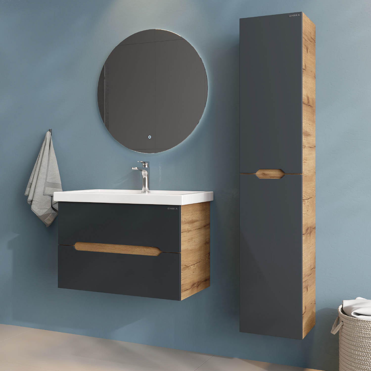 Мебель для ванной Оника Айленд 70, подвесная, цвет графит / дуб крафт золотой - фото 1