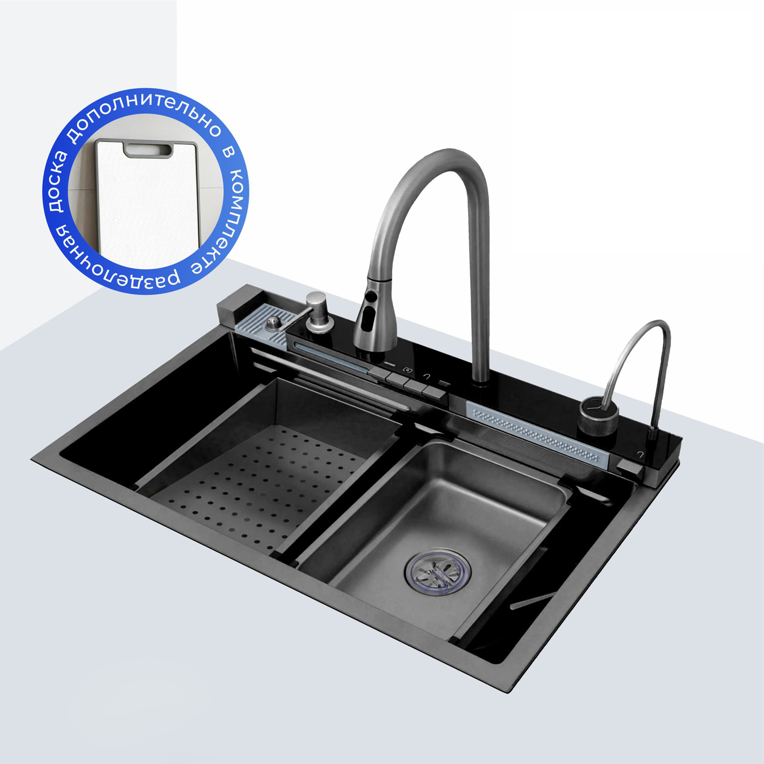 Многофункциональная кухонная мойка CeruttiSPA Gloria II Nano Black, 75x46 см, цвет графит - фото 1