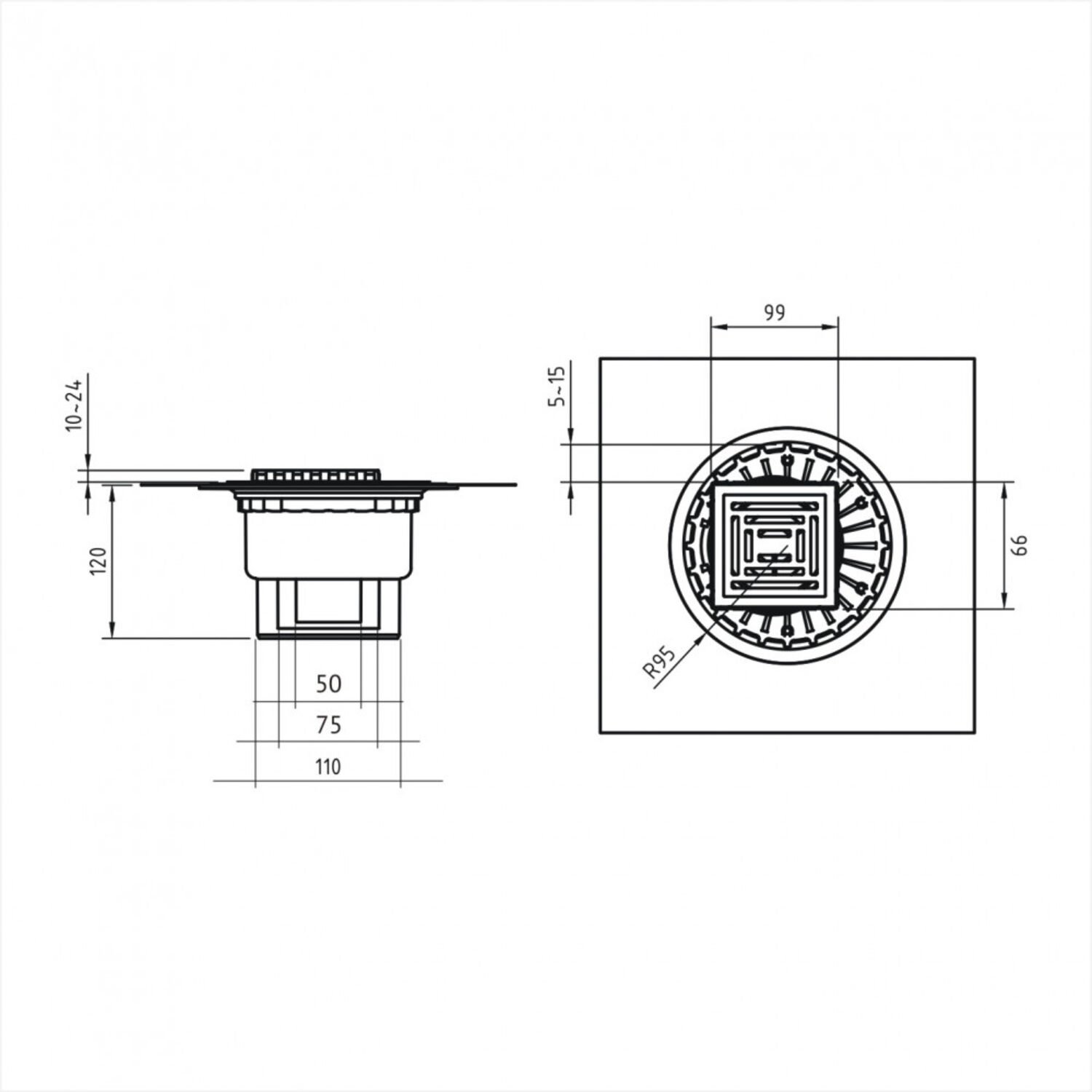 Душевой трап Berges Zentrum Norma 092462, прямой выпуск, цвет золото глянец, 10x10 см