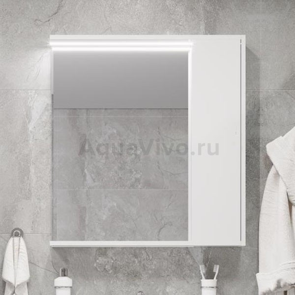 Шкаф-зеркало Акватон Стоун 80, со светодиодным светильником, 2 полками, правый, цвет белый