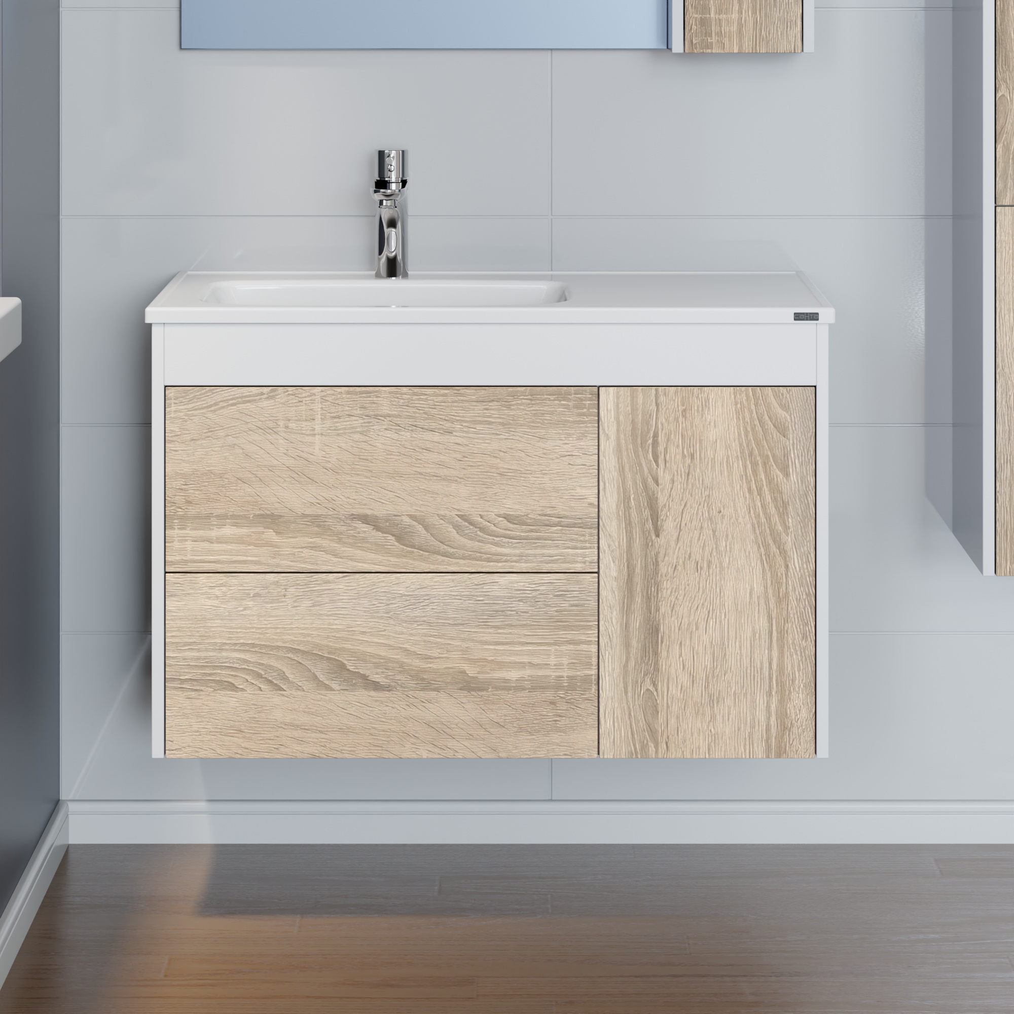 Тумба под раковину Санта Меркурий 90, цвет белый / янтарное дерево