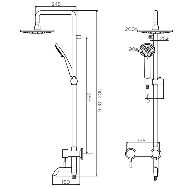 Душевая стойка Dorff Logic D0703000SS с верхним душем, смесителем, цвет хром