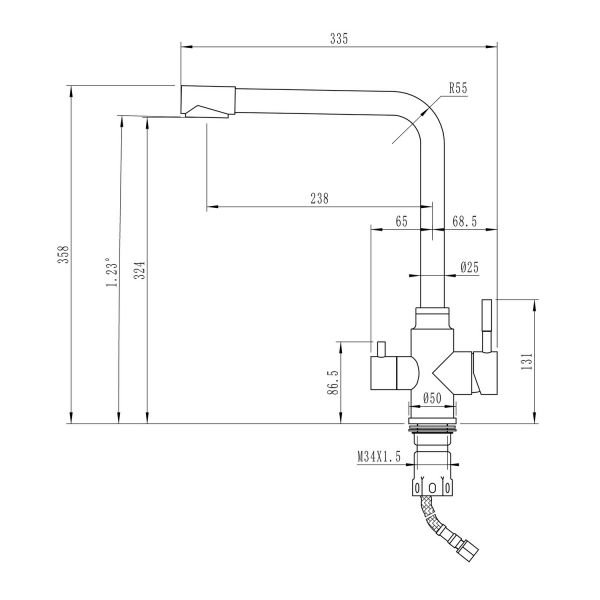 Смеситель Mixline MLSS-0320 для кухни, под фильтр, нержавеющая сталь, цвет сатин