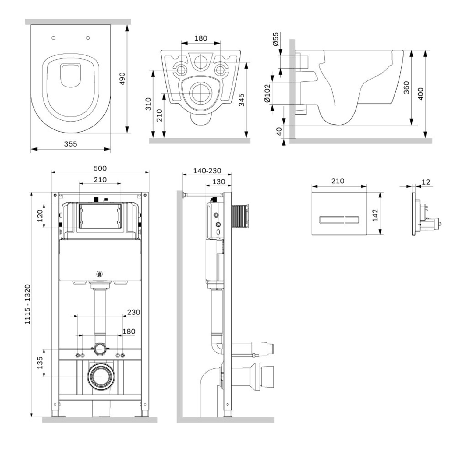 Комплект AM.PM IS450A38.8F1900: Инсталляция Pro + Кнопка Touchless Pro стекло черное + Унитаз Func Aquaspin C8F1900SC белый - фото 1