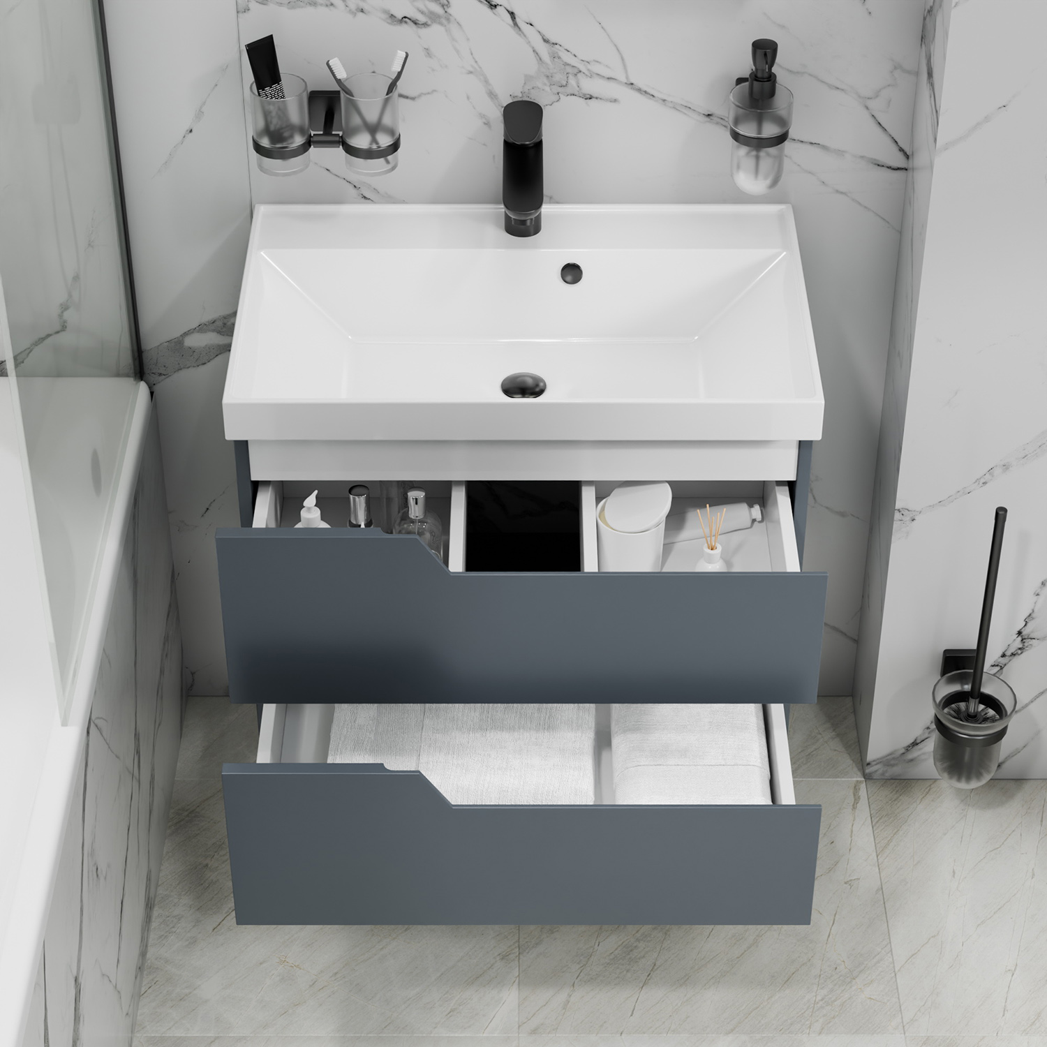 Тумба под раковину Санта Антарес 70, подвесная, 2 ящика, цвет графит матовый - фото 1