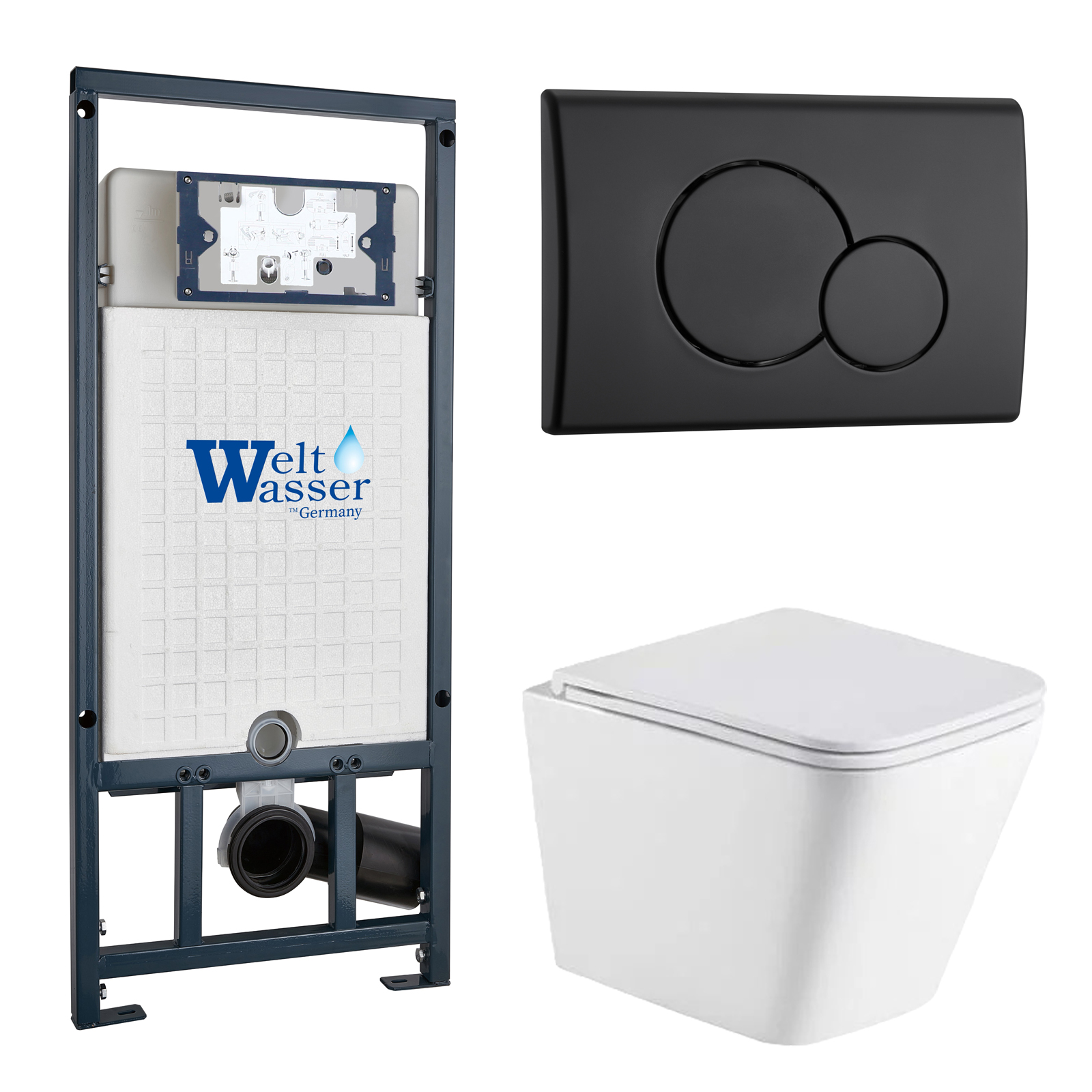Комплект Weltwasser 10000011880 унитаза Gelbach 043 GL-WT с сиденьем микролифт и инсталляции Marberg 507 с черной кнопкой Mar 507 RD MT-BL