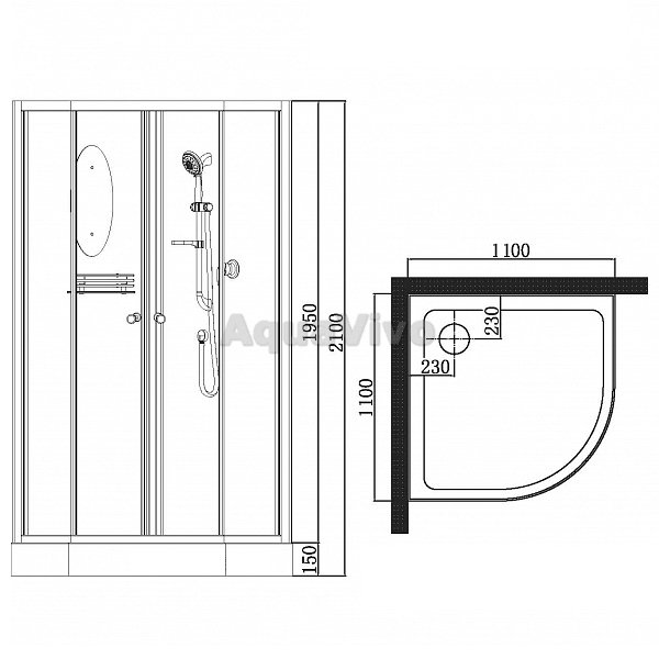 Душевая кабина Esbano ES-L110CR 110х110, стекло переднее рифленое, заднее белое, профиль белый