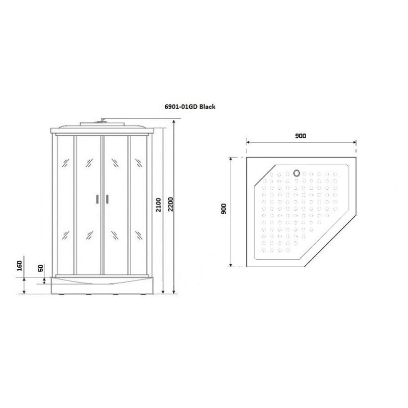 Душевая кабина Niagara Premium NG-6901-01GD BLACK 90х90, стекло тонированное, профиль черный матовый, с крышей, с гидромассажем, с пультом управления - фото 1
