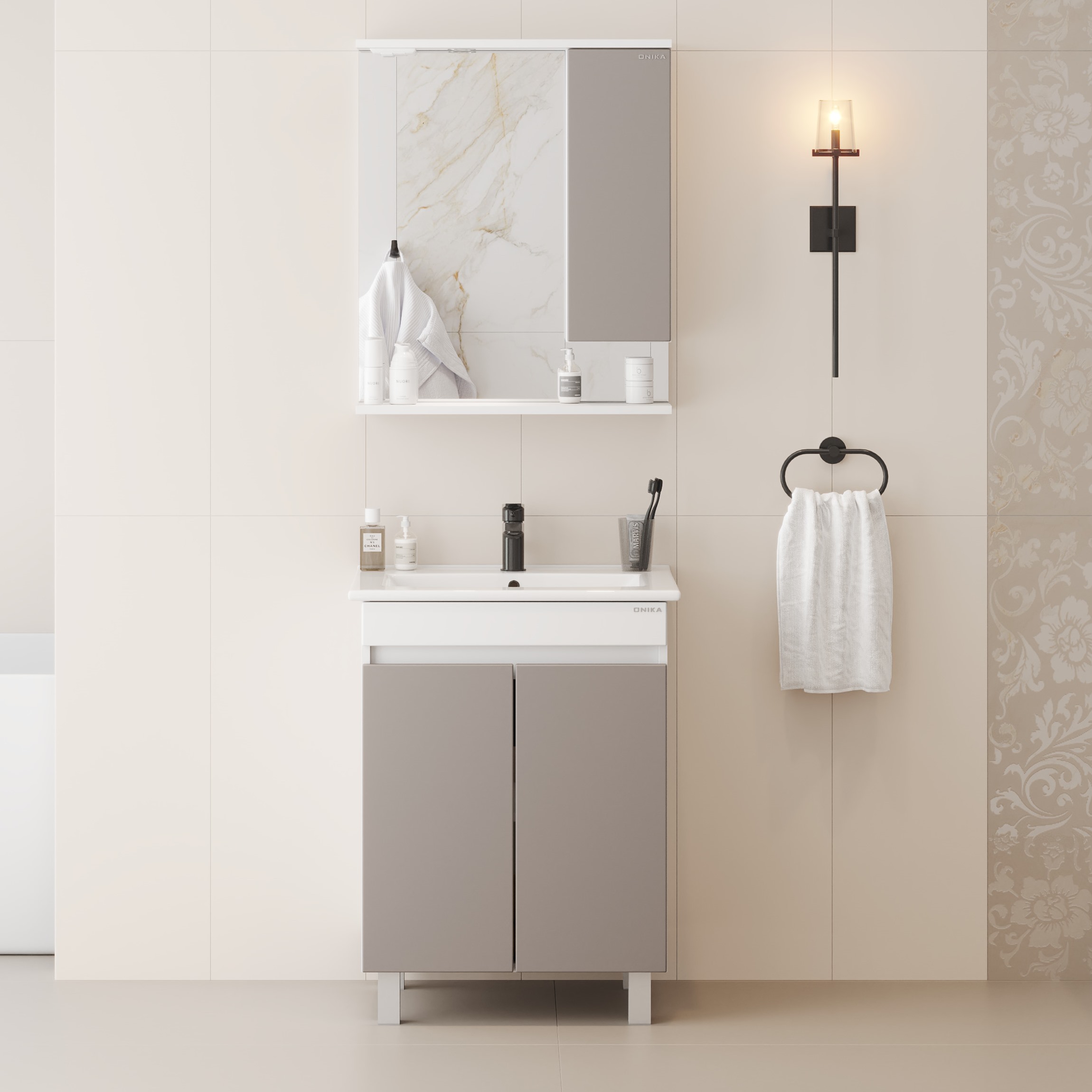 Мебель для ванной Оника Марви 60, цвет белый / мокко