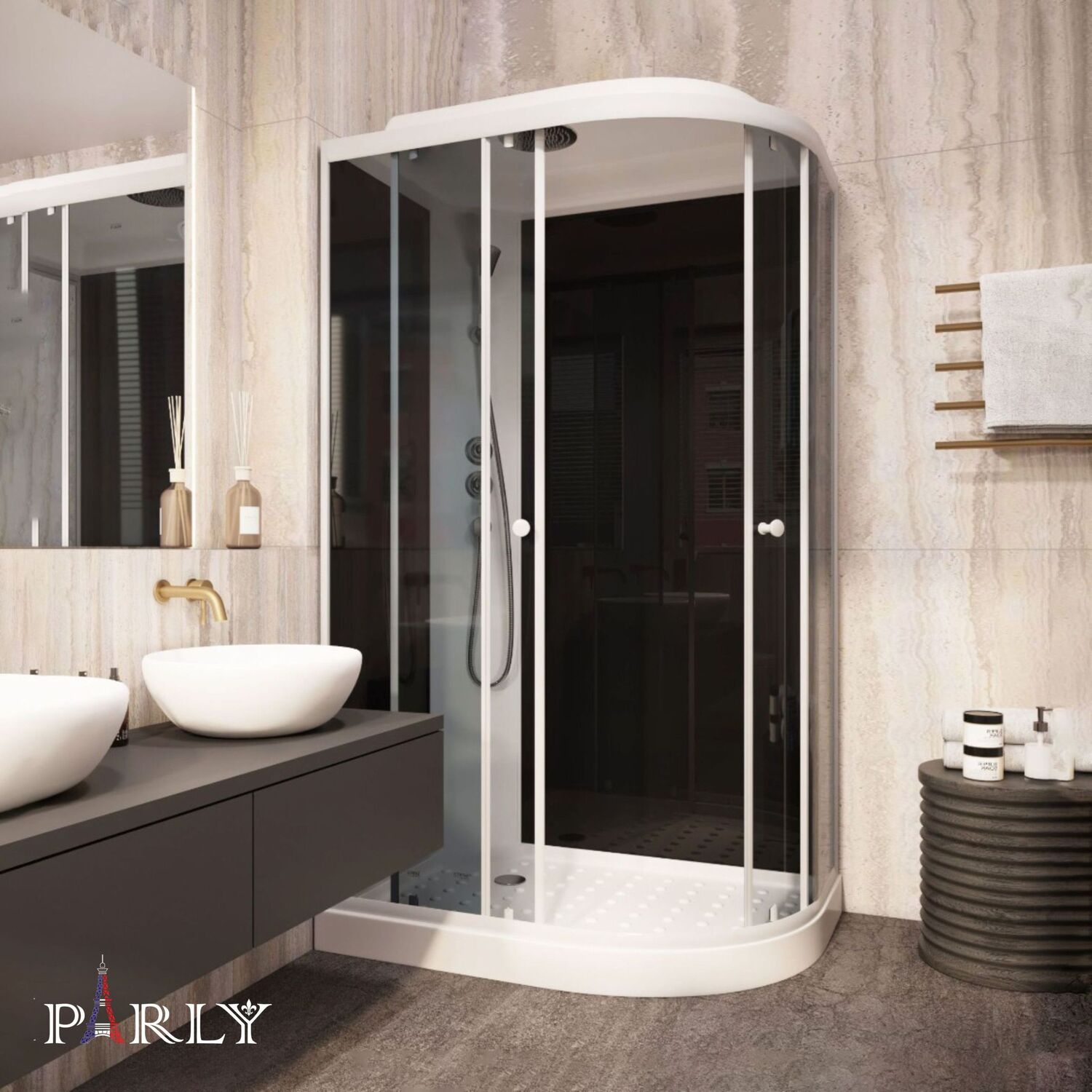 Душевая кабина Parly Classic Эконом EC1231L 120x80, левая, стекло тонированное, профиль белый