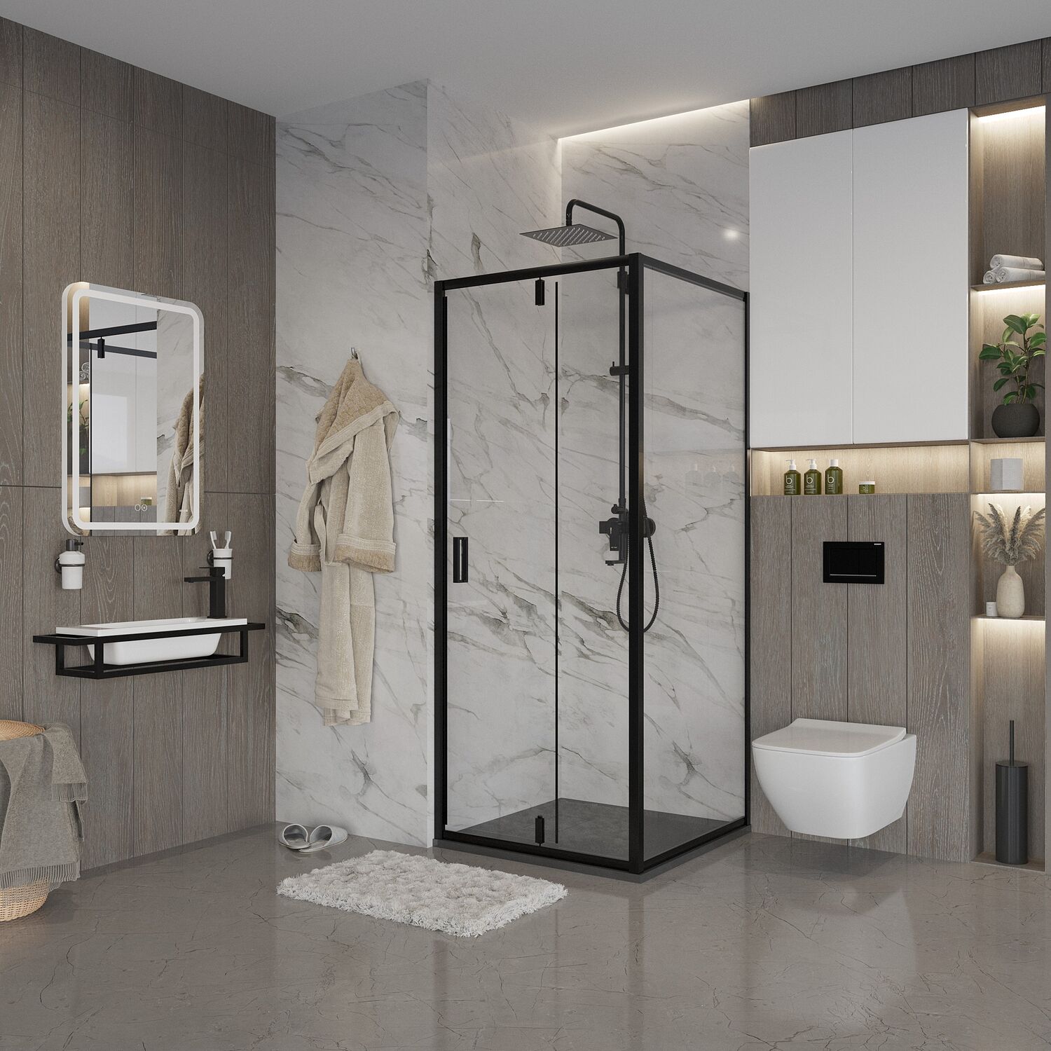 Душевой уголок Niagara Nova NG-83-8AB-A90B 80х90, стекло прозрачное, профиль черный матовый