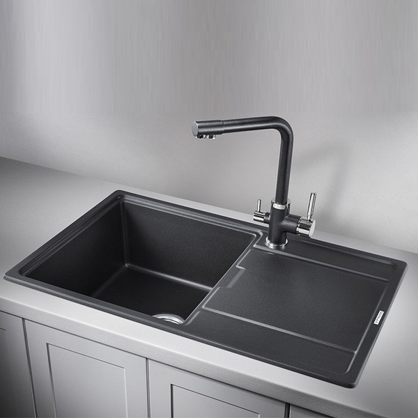 Кухонная мойка Granula GR-7804 SV 78x50, с крылом, цвет шварц - фото 1