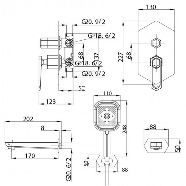 Душевой комплект Lemark Prizma LM3922C, встраиваемый, цвет хром