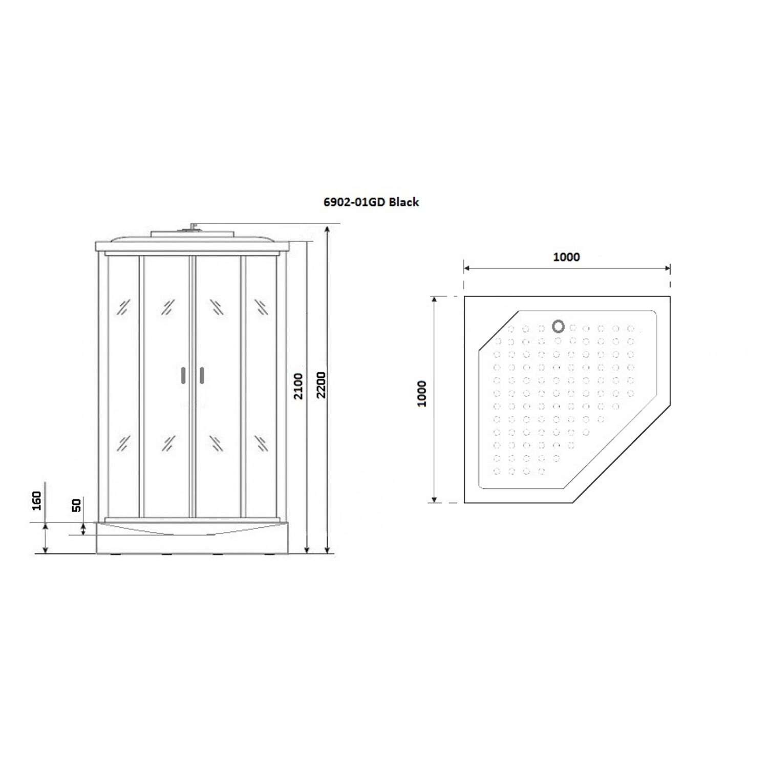 Душевая кабина Niagara Premium NG-6902-01GD Black 100х100, стекло тонированное, профиль черный матовый, с крышей, с гидромассажем - фото 1