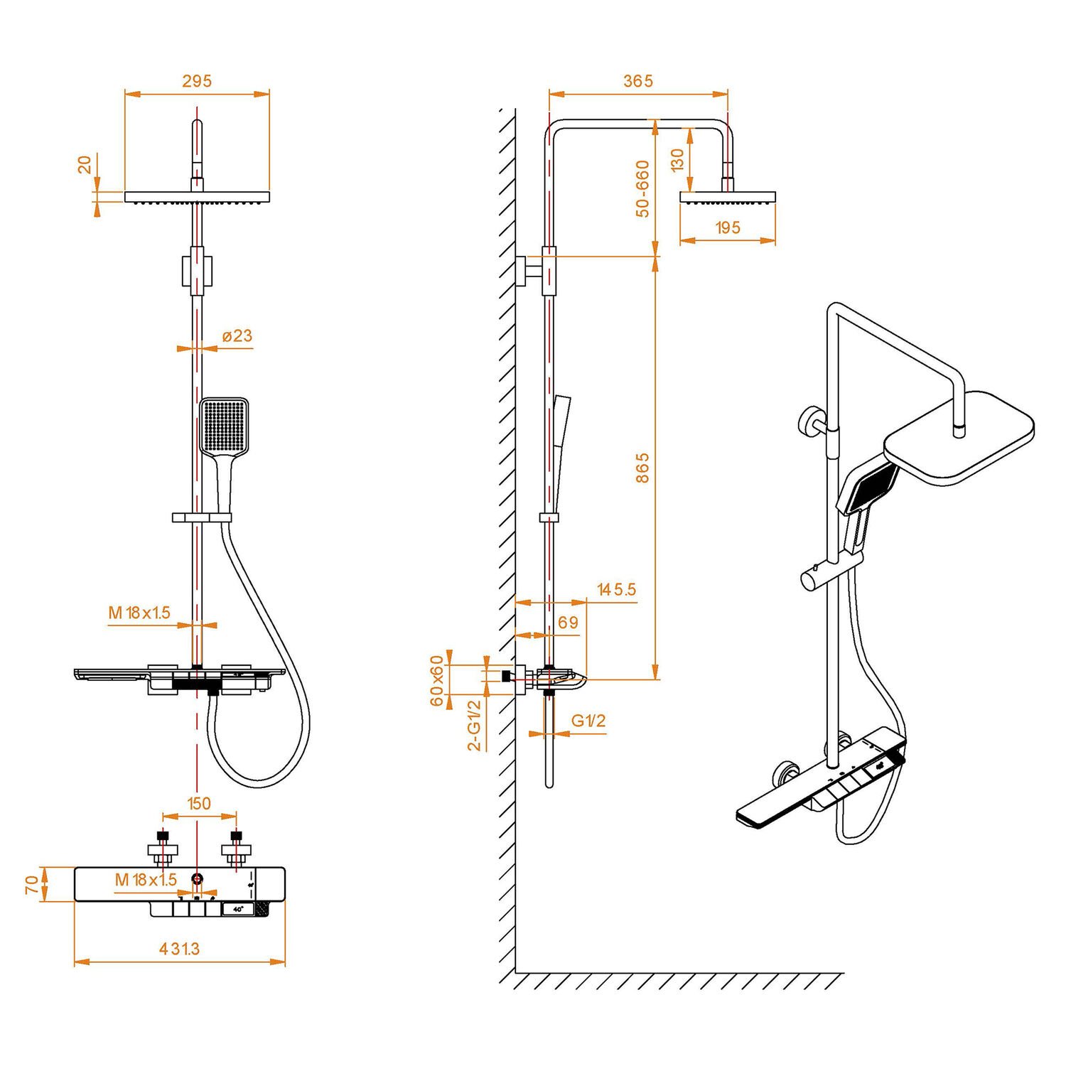 Душевая стойка RGW Shower Panels SP-34 G, с верхним душем, термостатическим смесителем, цвет брашированное золото - фото 1