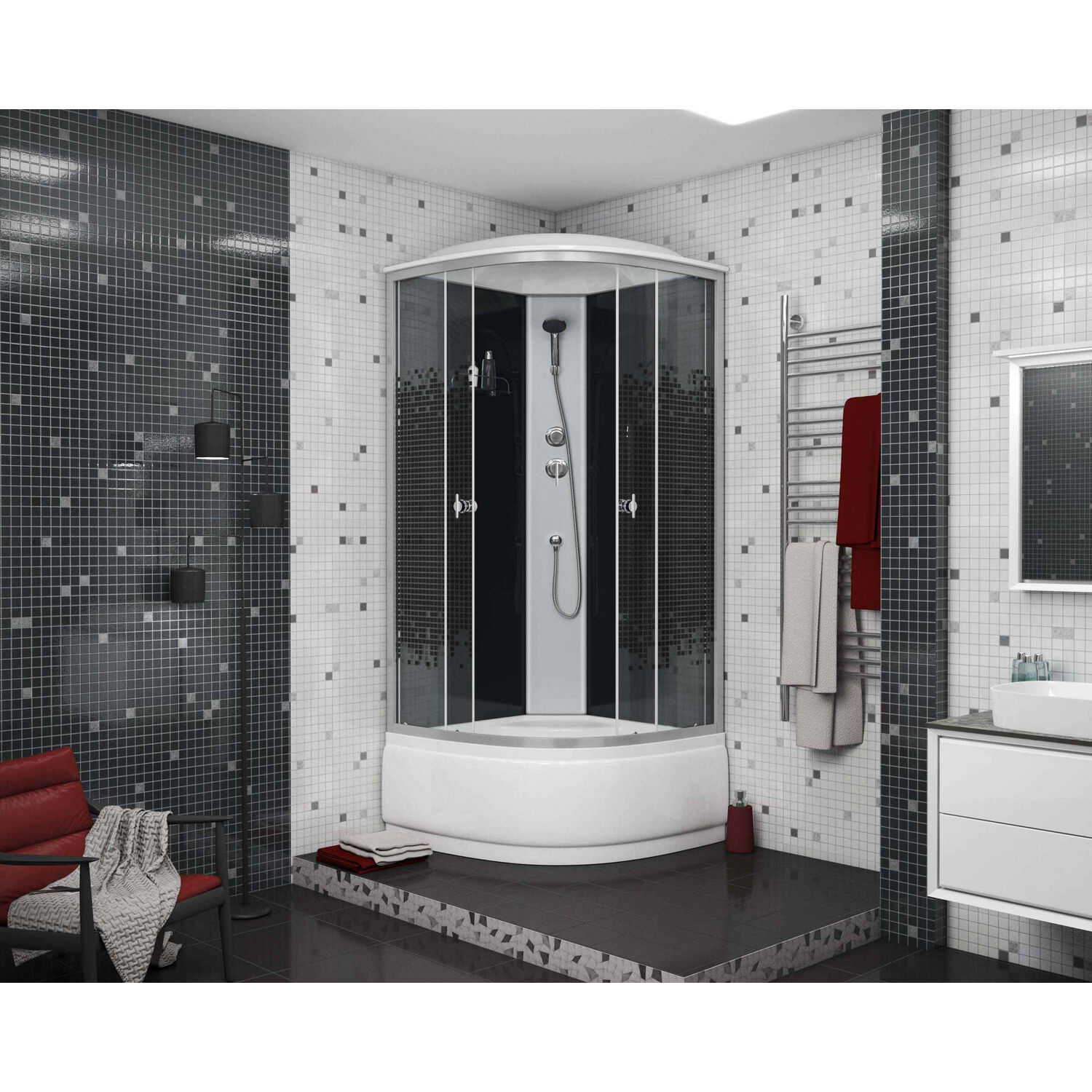 Душевая кабина Niagara Eco NG-7508-14 90х90, стекло тонированное мозаика, профиль хром матовый, с крышей 