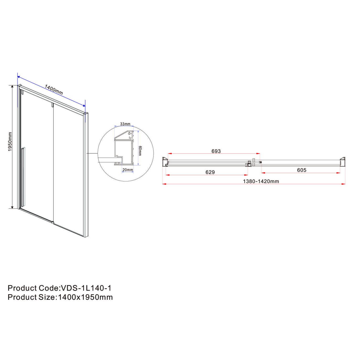 Душевая дверь Vincea Lugano VDS-1L-1 140x195, с доводчиком, стекло прозрачное, профиль черный - фото 1