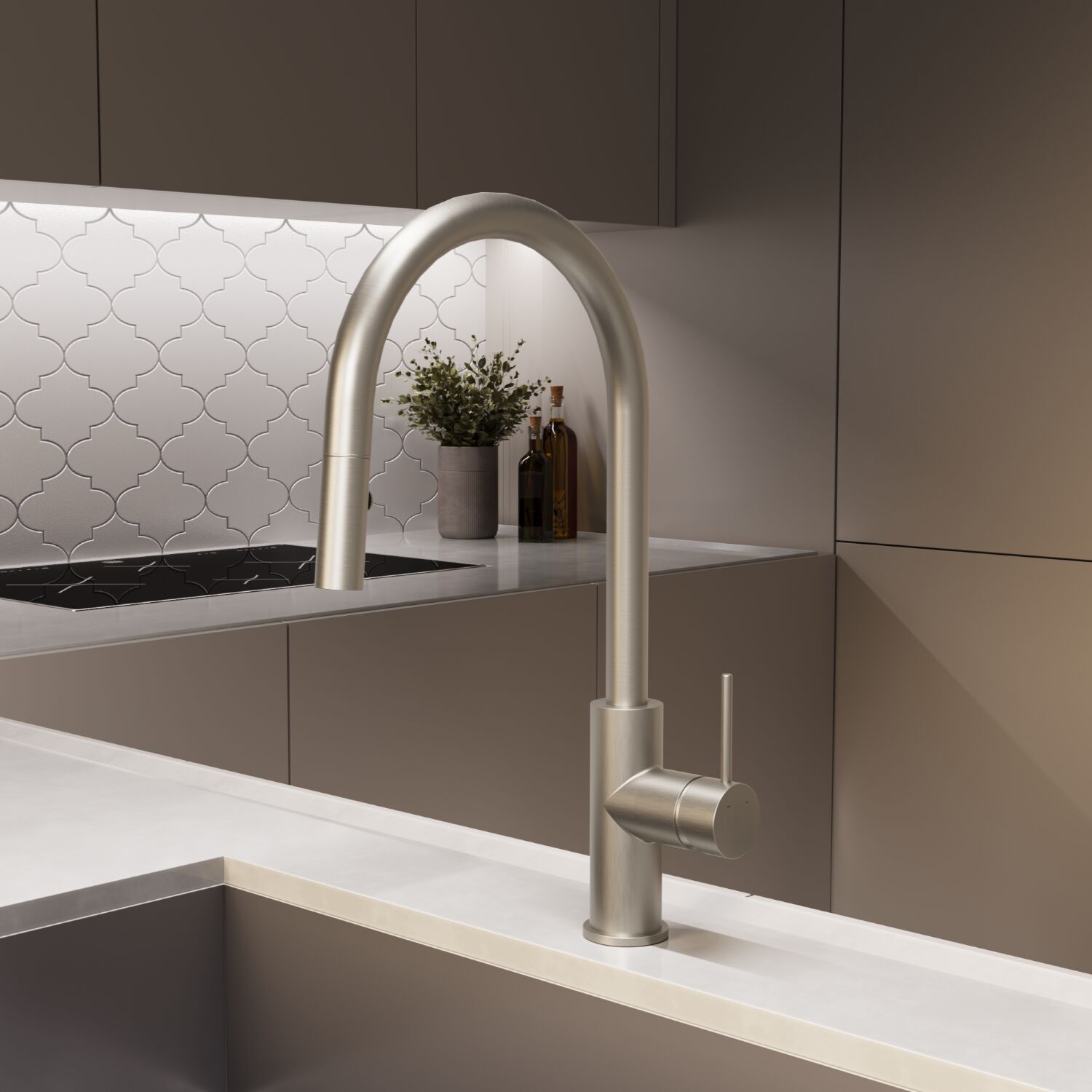 Смеситель Vincea City VKF-2C1BN для кухни, с выджвижным изливом, цвет брашированный никель - фото 1