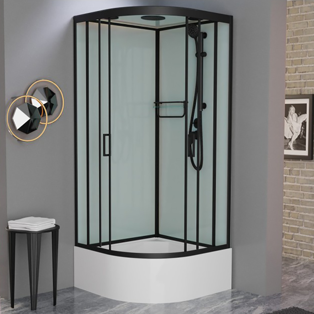 Душевая кабина Frank F409/2 М Black 90x90, с полотенцедержателем, стекло матовое, профиль черный