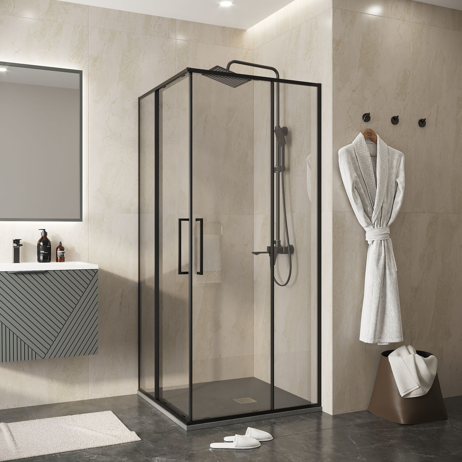 Душевой уголок Niagara Nova NG-6836-80BL 80х80, стекло прозрачное, профиль черный матовый - фото 1