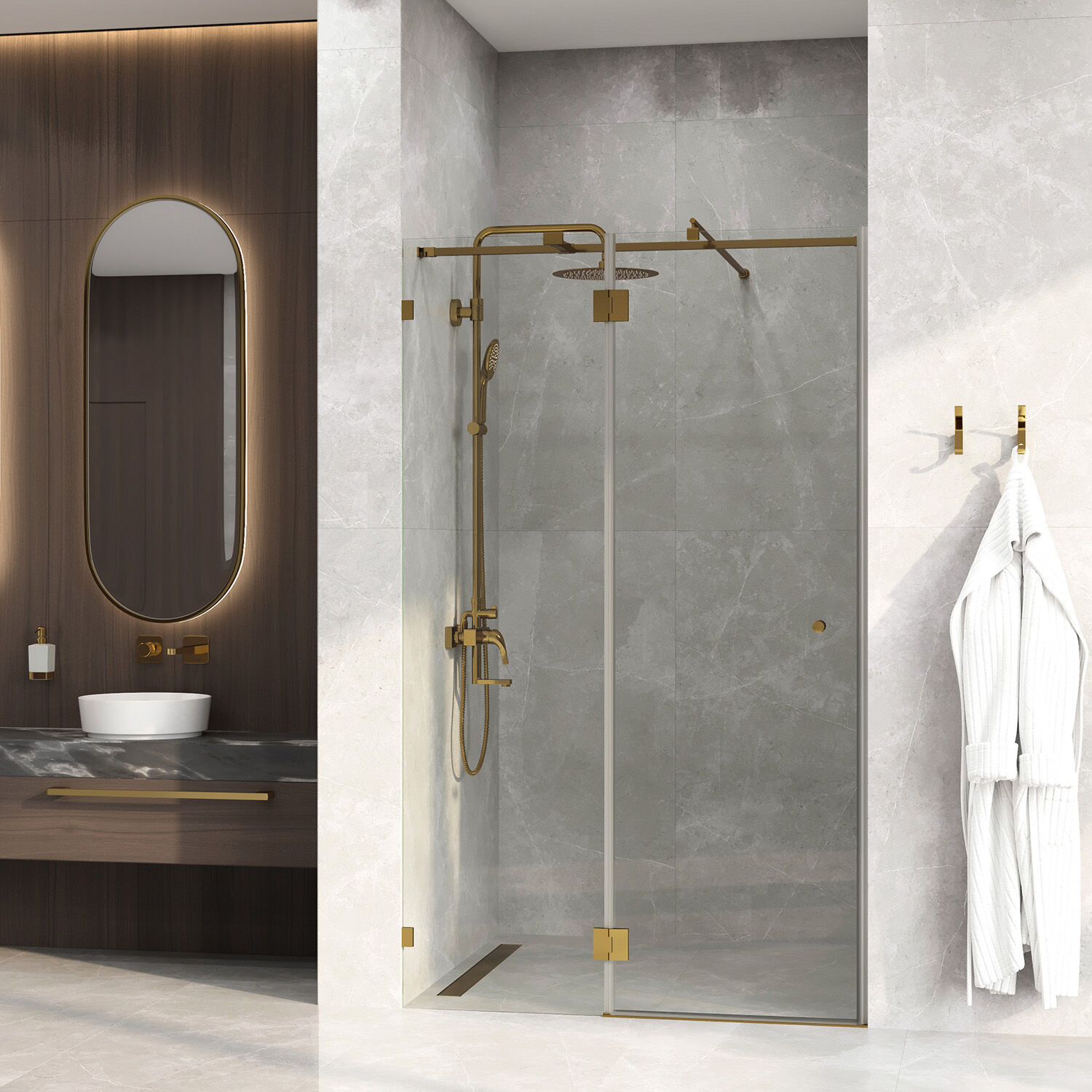 Душевая дверь WasserKRAFT Ems 76H05 120x200, стекло прозрачное, профиль золото глянцевое
