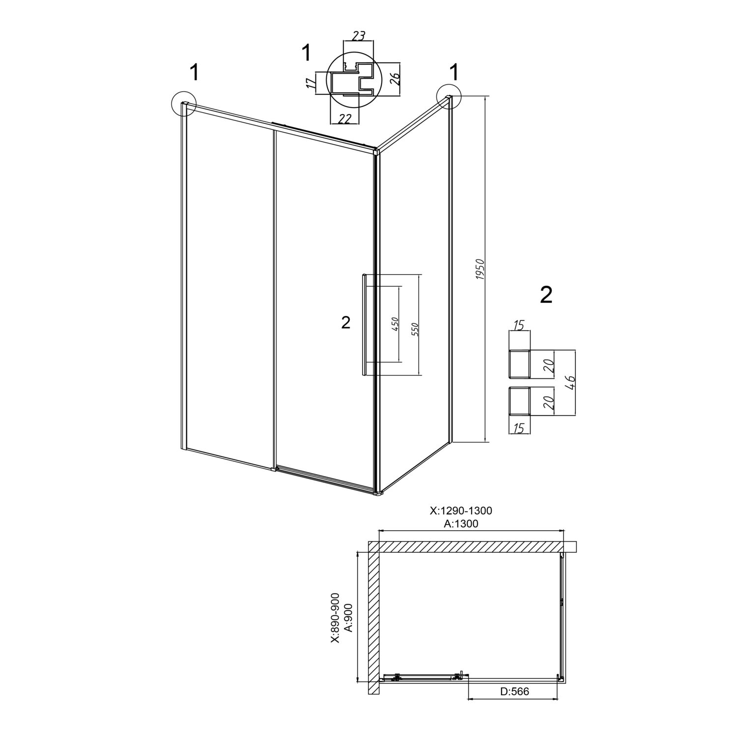 Душевой уголок Grossman Galaxy 130х90, левый, стекло шиншилла, профиль черный матовый - фото 1