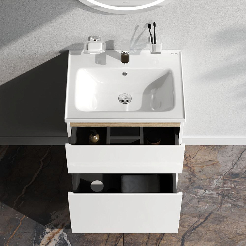 Тумба под раковину AM.PM X-Joy 60 напольная, цвет белый глянец/дерево - фото 1