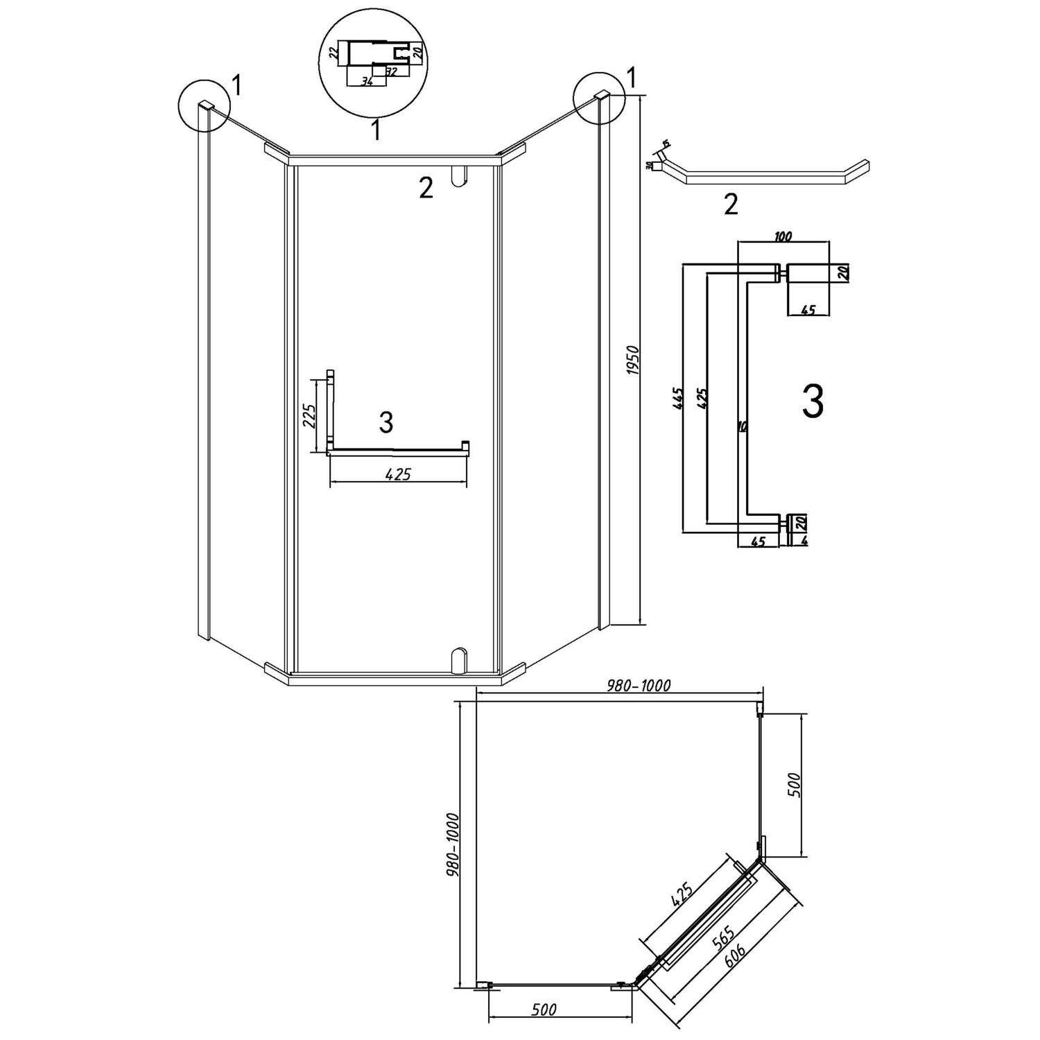 Душевой уголок Grossman Pragma 302.K33.03.1010.10.02 100х100, стекло шиншилла, профиль хром - фото 1