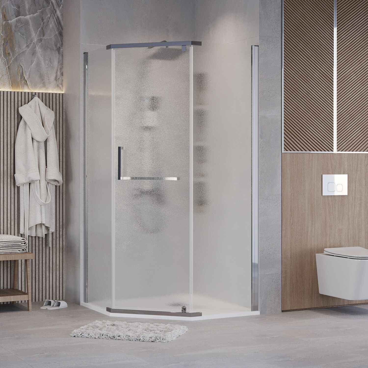 Душевой уголок Grossman Pragma 302.K33.03.1010.10.02 100х100, стекло шиншилла, профиль хром - фото 1