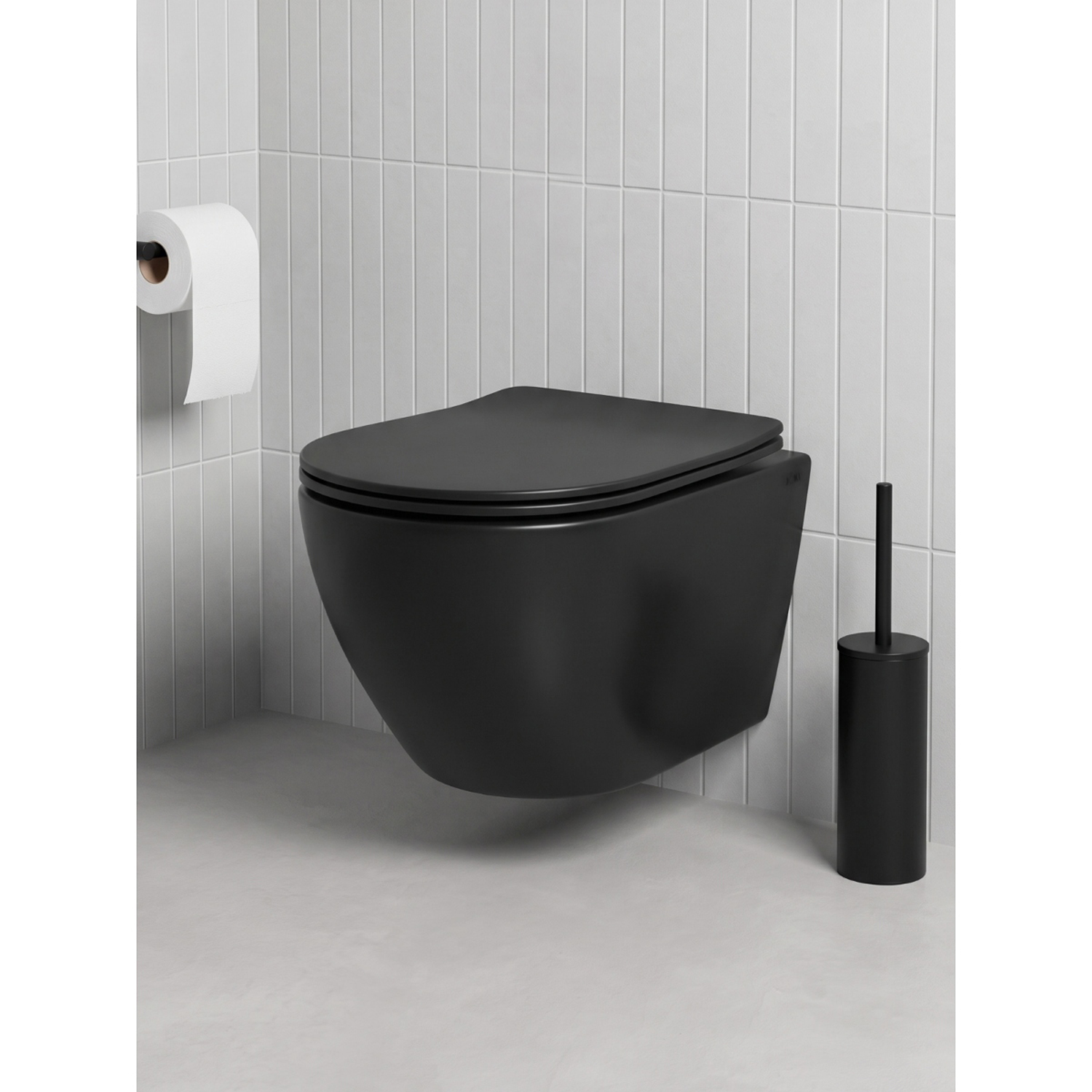 Унитаз Joki Stella Black JK1111019MB подвесной, безободковый, с сиденьем микролифт, цвет черный - фото 1