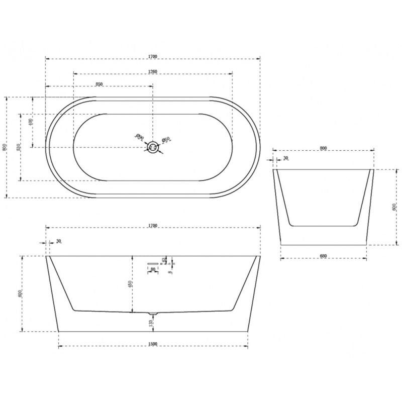 Ванна Abber AB9209MB 170x80 акриловая, цвет черный матовый - фото 1