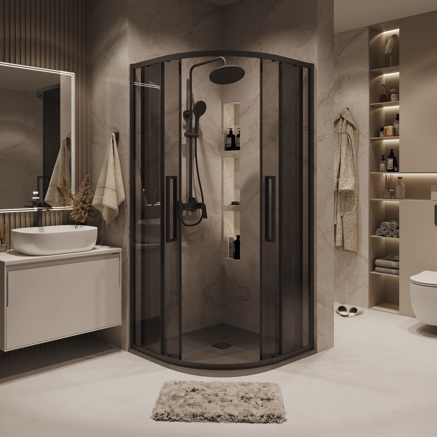 Душевой уголок Grossman Cosmo 100х100, стекло тонированное, профиль черный матовый - фото 1