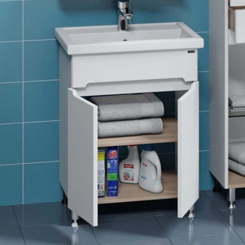 Тумба под раковину Санта Лондон 60 напольная, с дверцами, цвет белый - фото 1