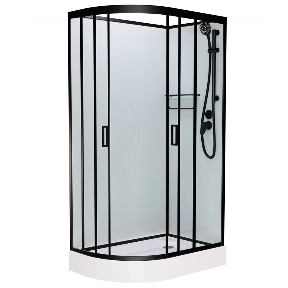 Душевая кабина Frank F411 R М Black 110x80, правая, с полотенцедержателем, стекло матовое, профиль черный, без крыши