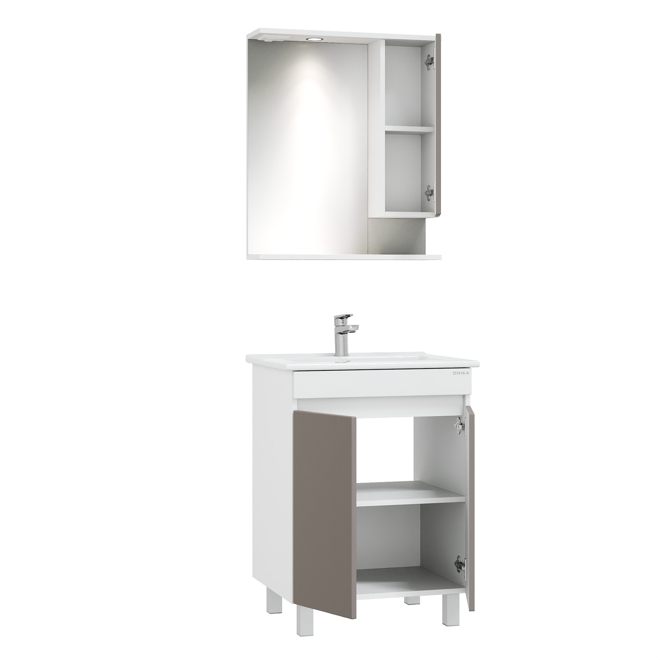 Мебель для ванной Оника Марви 60, цвет белый / мокко