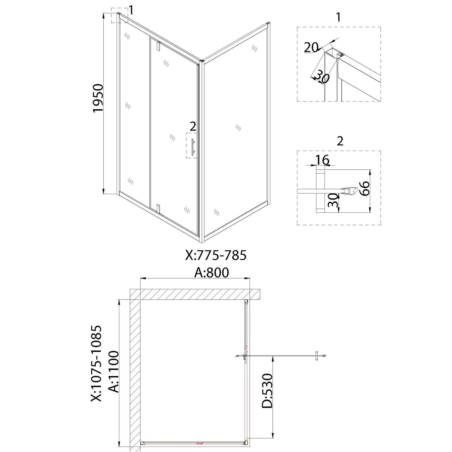 Душевой уголок Niagara Nova NG-63-11A-A80 110x80, с поддоном, стекло прозрачное, профиль хром - фото 1