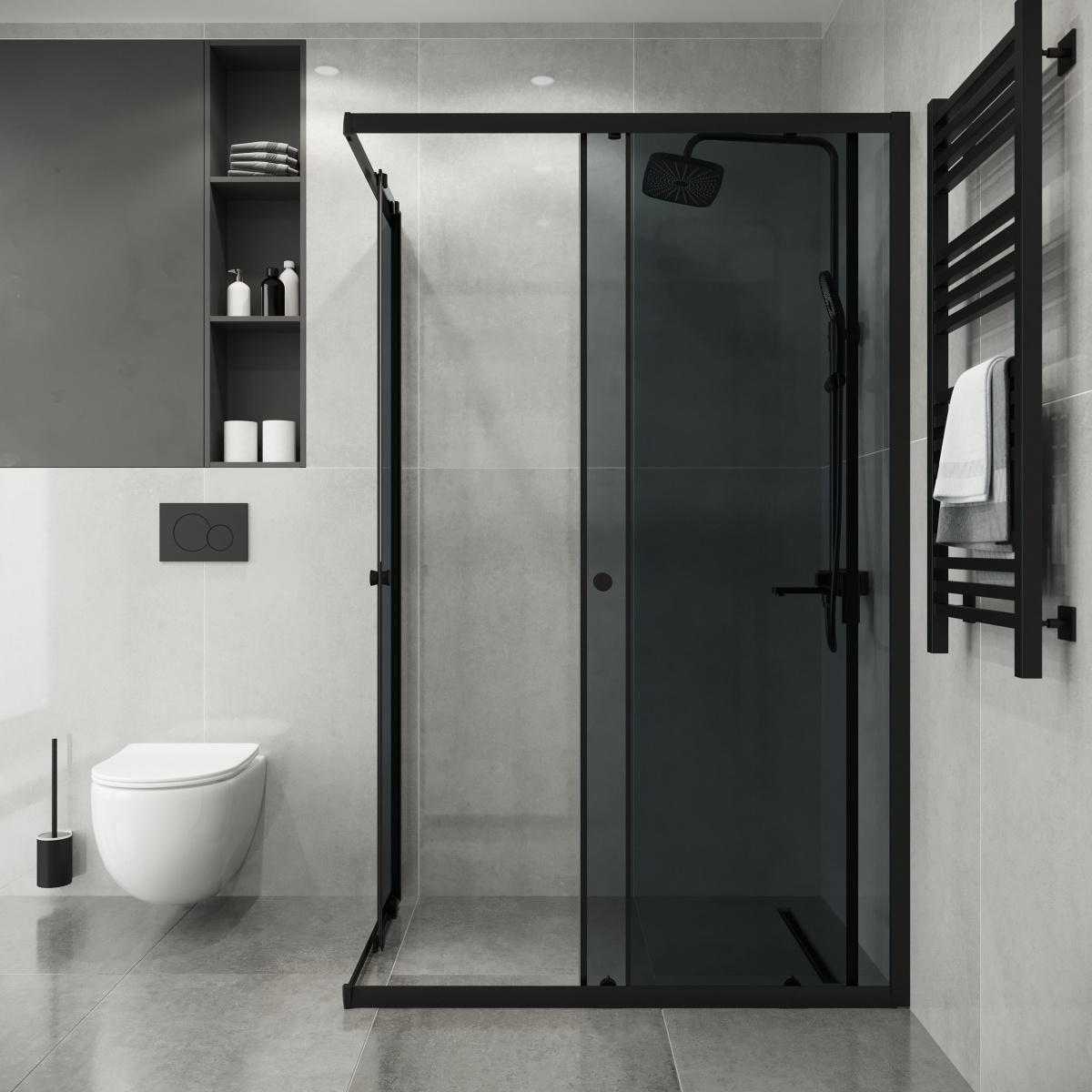 Душевой уголок Niagara Eco NG-1129-14QT 120х90, стекло тонированное, профиль черный матовый - фото 1