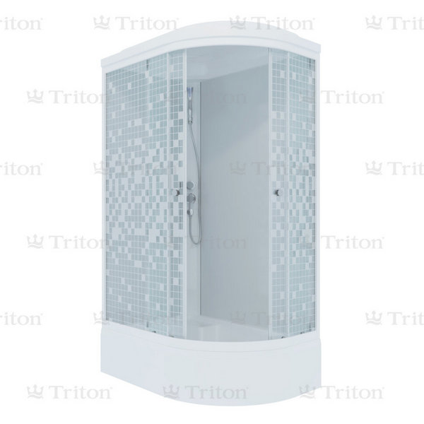 Душевая кабина Тритон Коралл 120x80 В, левая, стекло прозрачное с мозаикой, профиль белый - фото 1