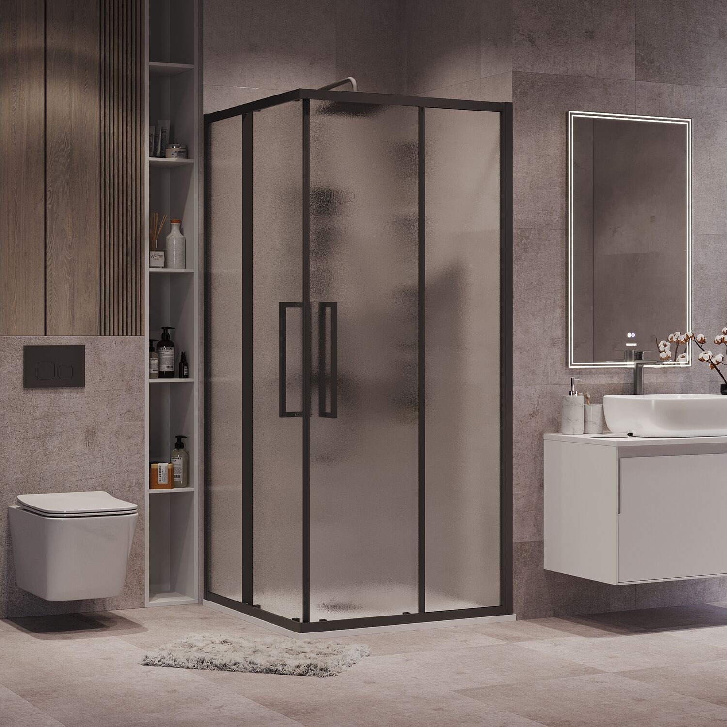 Душевой уголок Grossman Cosmo 300.K33.02.8080.21.02 80х80, стекло шиншилла, профиль черный матовый - фото 1