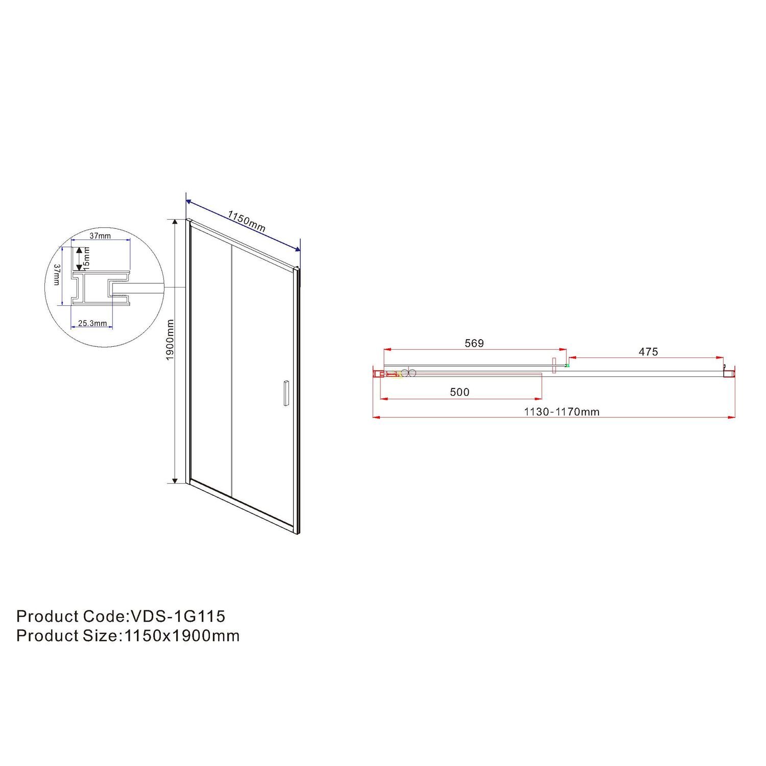 Душевая дверь Vincea Garda VDS-1G 115x190, стекло прозрачное, профиль черный