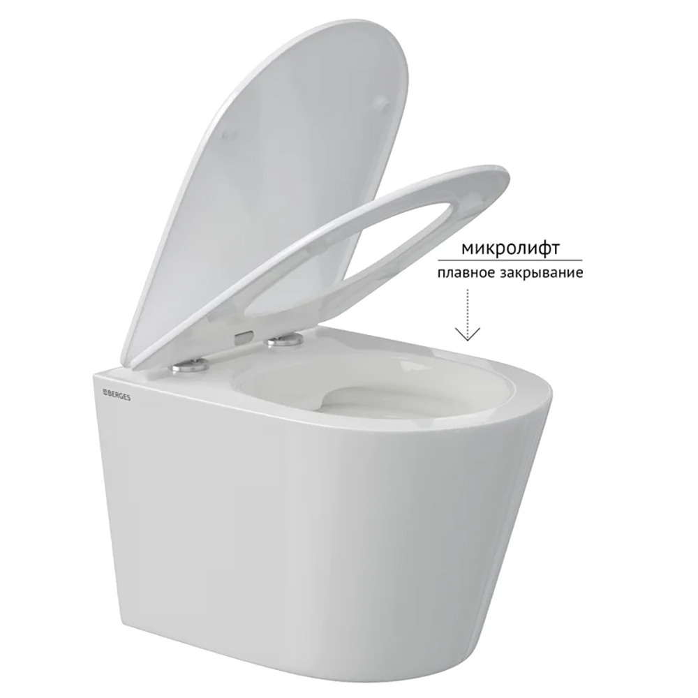 Комплект Berges 043375 унитаза Vita Rimless с сиденьем микролифт и инсталляции Novum с кнопкой D3 хром глянец