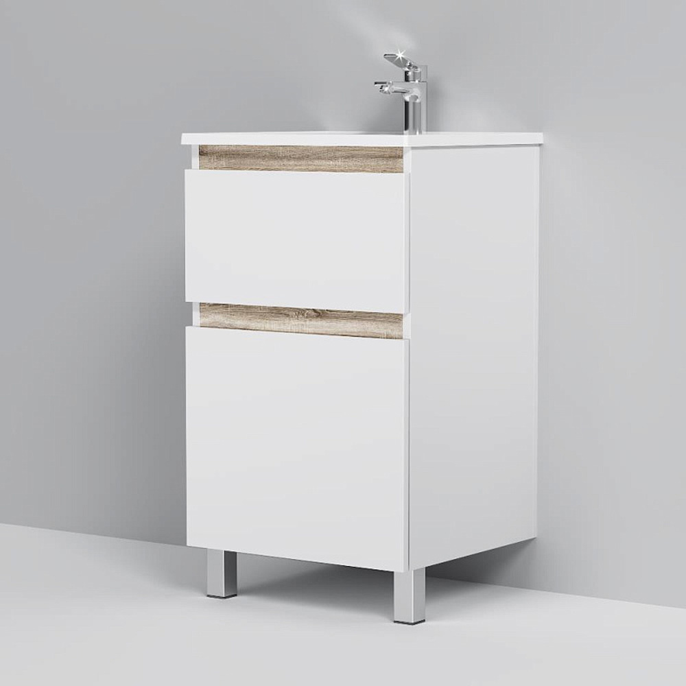 Тумба под раковину AM.PM X-Joy 50 напольная, цвет белый глянец/дерево