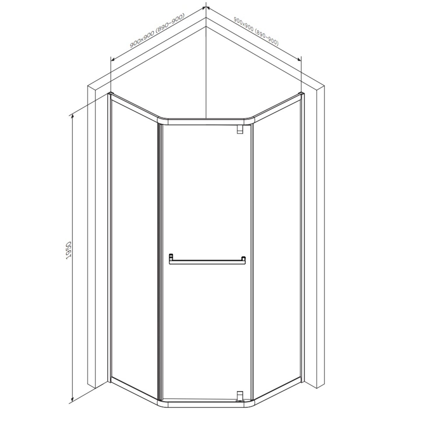 Душевой уголок AM.PM Gem 90x90, без поддона, стекло прозрачное, профиль черный матовый - фото 1