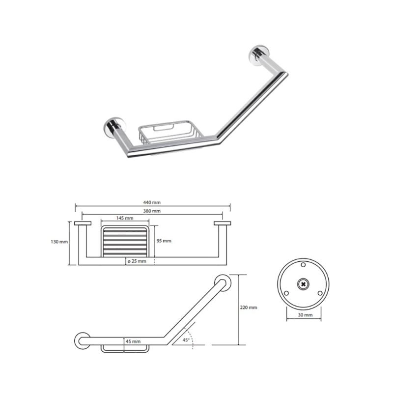 Bemeta Omega 104307631 Поручень изогнутый с мыльницей 40 см